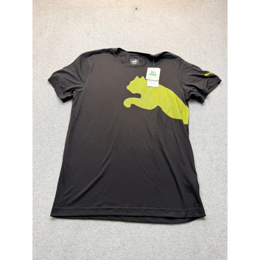 Puma Mens Large Wrapping Cat Tee Black Lime Green Graphic T-Shirt 835767 01